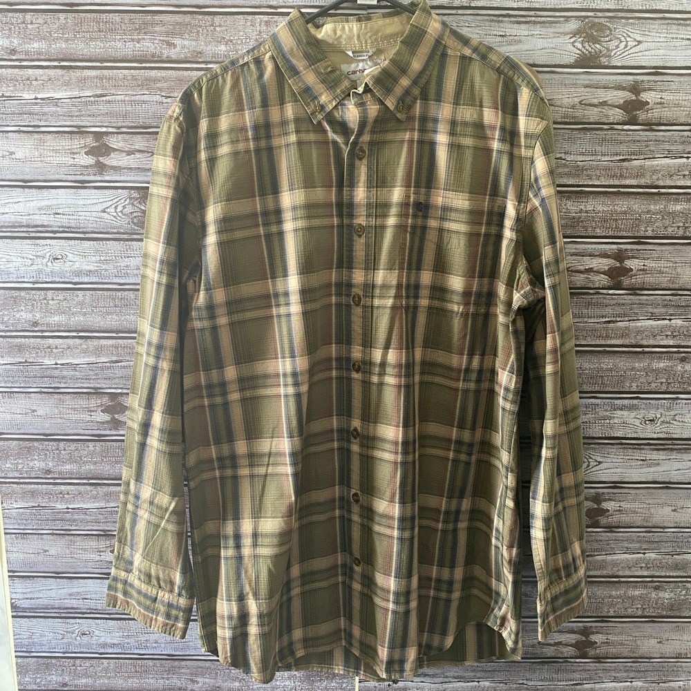 Carhartt Men's Relaxed Fit Long-Sleeved Button-Down Shirt Size L Tall Plaid‎ NWT